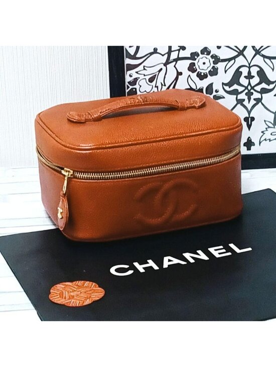 Chanel Handbags - Chanel Vanity Pouch Caviar Leather Red CC Logo